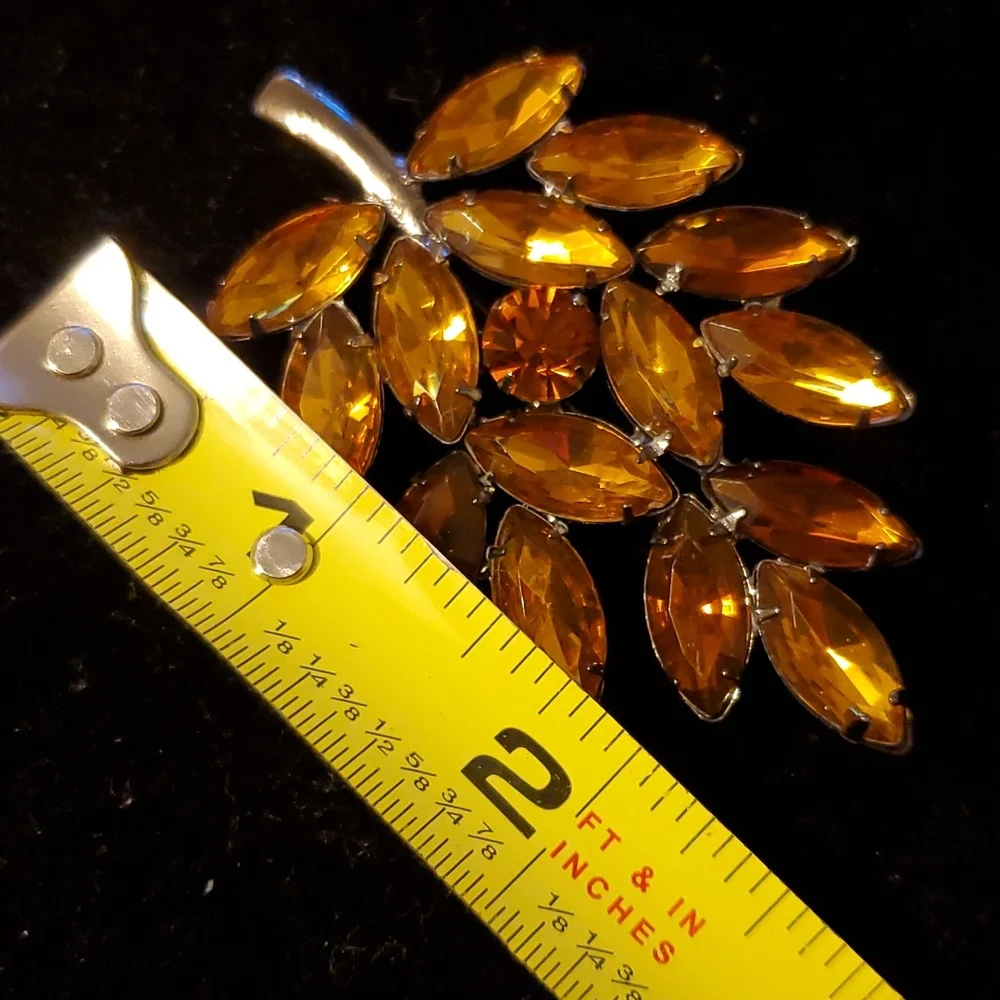 Gunmetal and golden topaz look stone leaf brooch 2012 F.I.